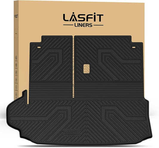 LASFIT Cargo Mat for Toyota Highlander 2025-2020 7&8 Seats(Not Fit with Subwoofer), All Weather TPE Custom Fit Cargo Liner for Highlander Accessories Rear Trunk Mat with Backrest Mat