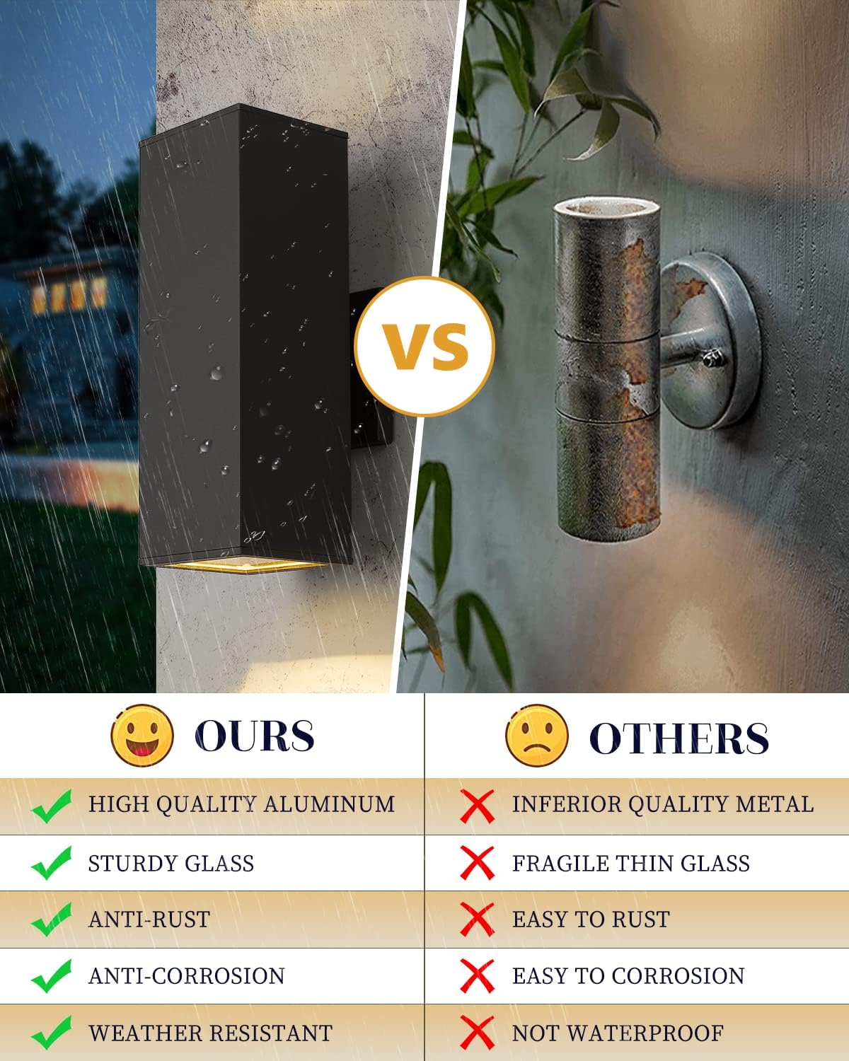 harriet Porch Lights Outdoor Modern - IP64 Waterproof Aluminum and Tempered Glass Cover, 13" Rectangular Up/Down Wall Sconce for Porch, Garage & Patio, Exterior Lighting, Black, 2 Pack