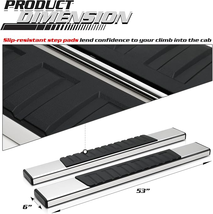M-Auto 6.75" Running Boards Side Step Bars Compatible with 2019-2025 Chevy Silverado GMC Sierra 1500 2500HD 3500HD Regular Cab, Stainless Steel Side Step Nerf Bars, Polished Chrome