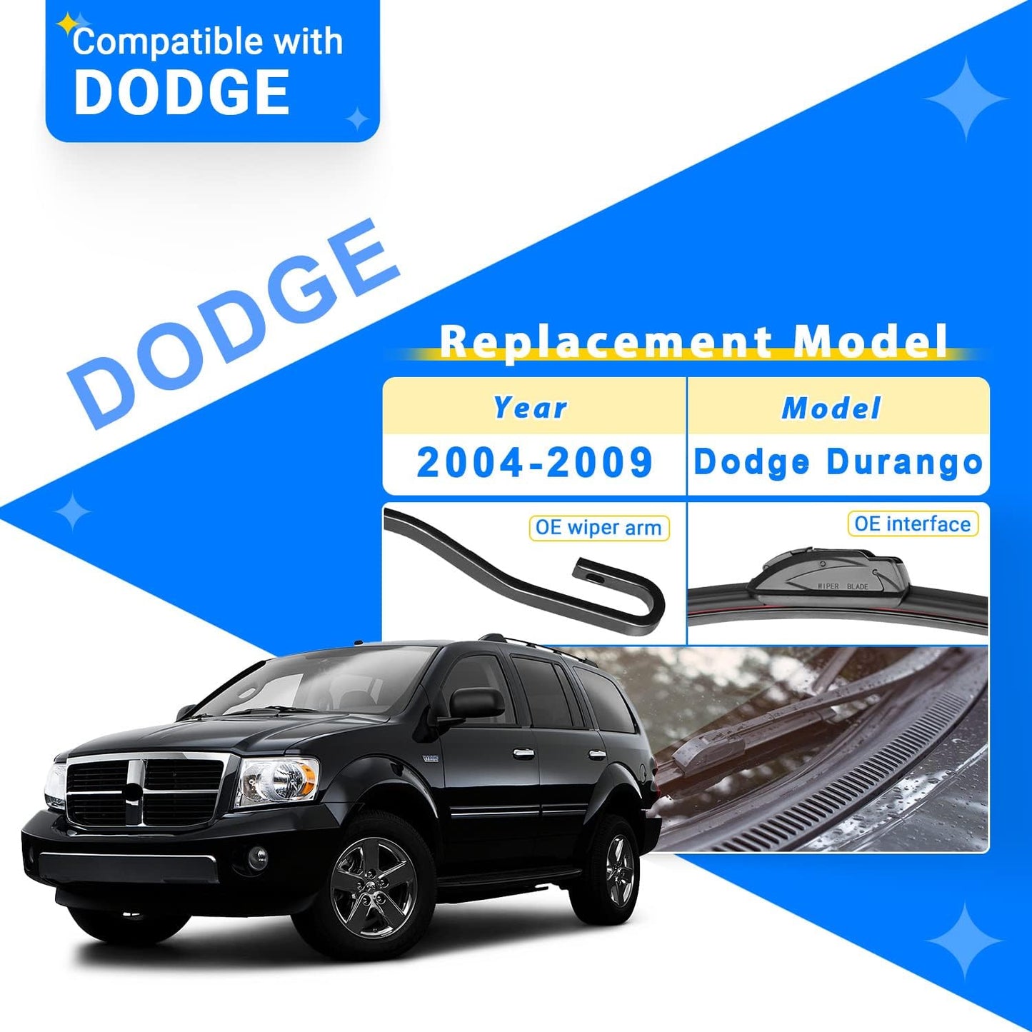 Windshield Wiper Blades Replacement for Dodge Durango 2004 2005 2006 2007 2008 2009 Original Factory Quality Front Rear Wipers Blade Set for My Car - 26" 21" 14" (Pack of 3)