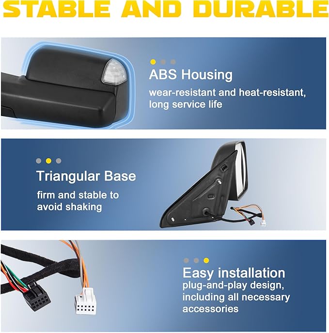 Pair Power Heated Towing Mirrors Compatible with 2009-2018 Dodge Ram 1500 2500 3500/2019-2024 Ram 1500 Classic w/LED Turn Signal Light Side Mirror Temperature Sensor (Black)