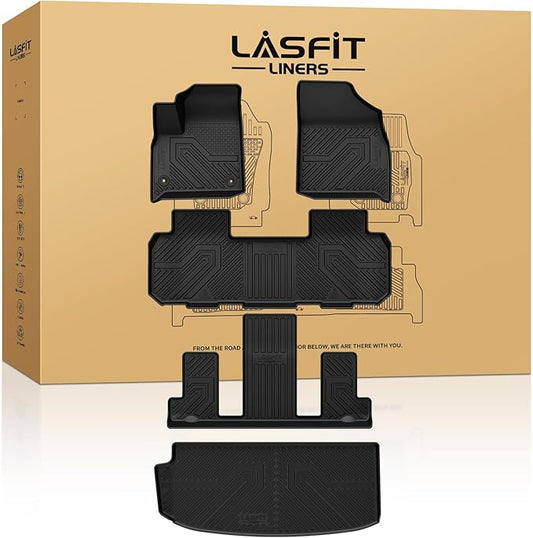 LASFIT Floor Mats & Cargo Liner for Chevrolet Chevy Traverse 2018-2023/Traverse Limited 2024 7 Seats (Fit 2nd Row Bucket Seats), All Weather TPE Automotive Custom Fit 3 Rows Car Floor Mats Full Set