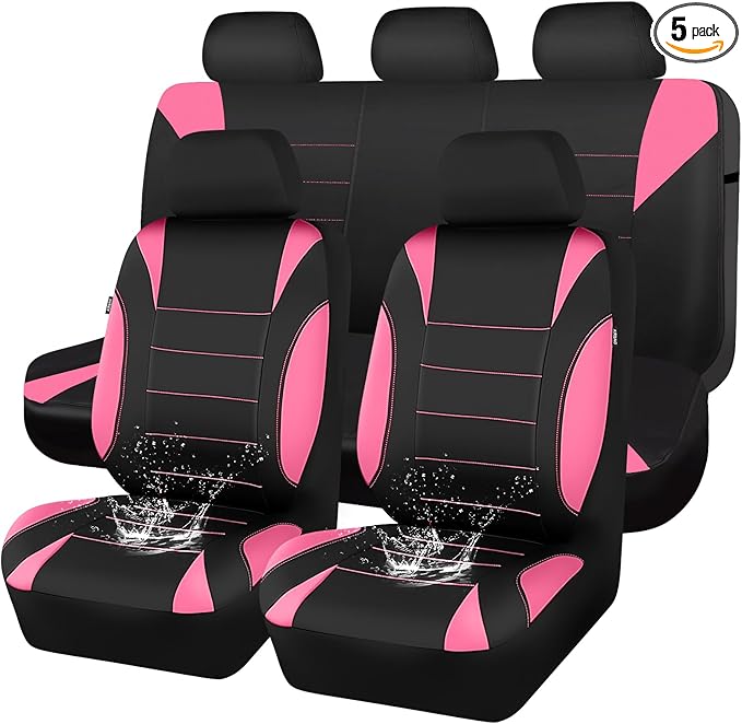 CAR PASS Waterproof Car Seat Covers Full Sets, Universal Fit Seat Covers for Cars, EVA Neoprene Seat Cover Set Full Sets, Interior Covers for Auto SUV,Vans,sedans, Trucks,(Black Pink)