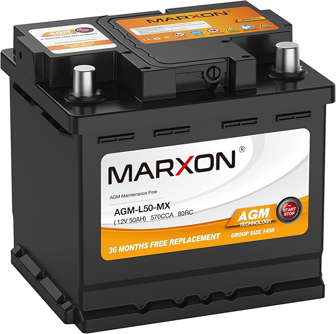 MARXON Group 140R H4 LN1 Start and Stop Car Battery 12v 50AH 570CCA AGM BCI140R Maintenance Free Automotive Replacement Batteries