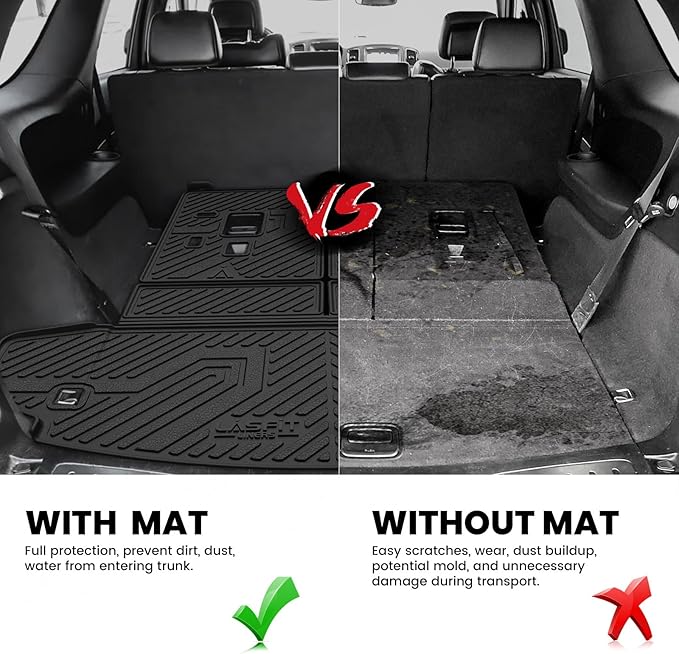 LASFIT Trunk Mat for Dodge Durango 2011-2026, Fit 2nd Row Bench Seating(7seats) & 2nd Row Bucket Seating 6seats, Not for 5 Seats, All Weather TPE Custom Fit Car Mat Cargo Liner, Black