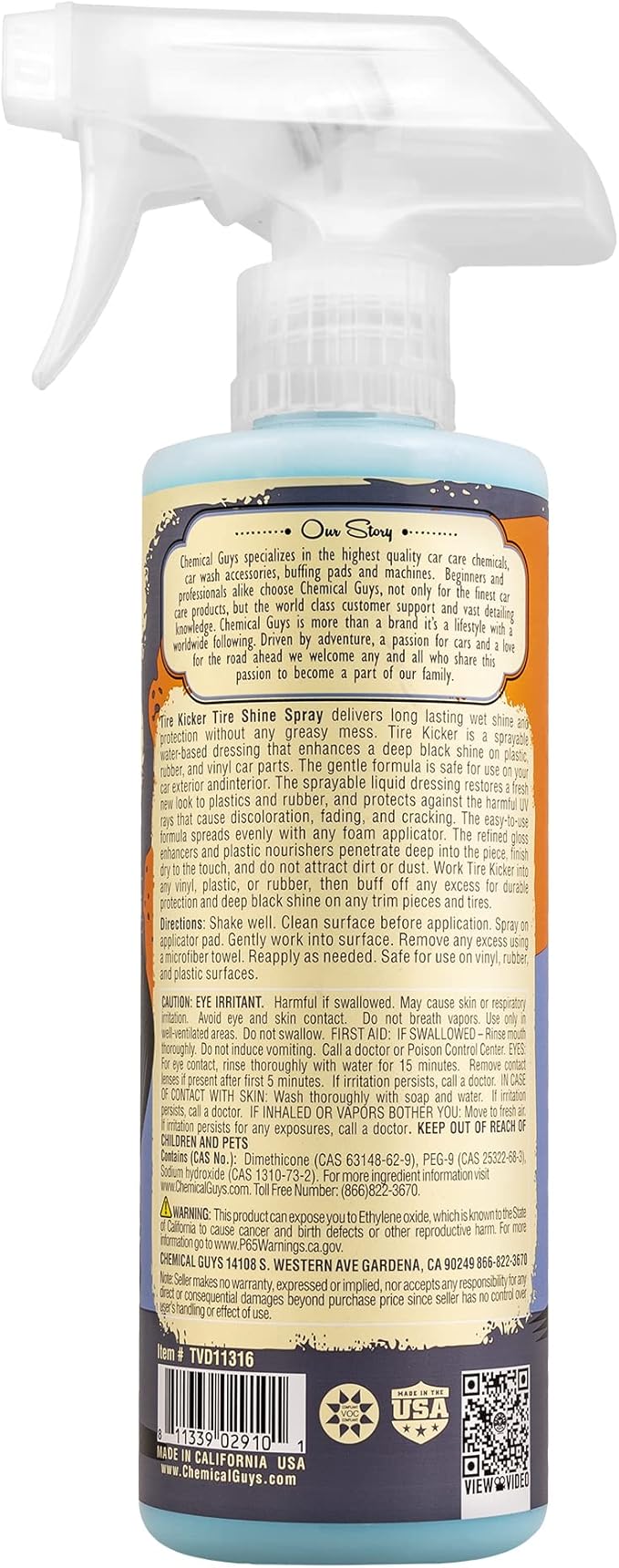 Chemical Guys Tire Kicker Sprayable Extra Glossy Tire Shine - Dry-to-the-Touch Dressing for Rubber, Vinyl, and Plastic - Safe for Cars, Trucks, SUVs, Motorcycles, and RVs - 16 oz (2 Pack)