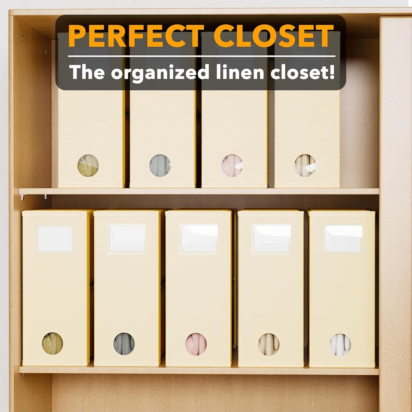 SpaceAid 9 Pack Bed Sheet Organizers and Storage, Foldable Sheet Organizer with Window for Linen Closet, Set Folder Keeper for Queen & King Size Bedding Storage (Beige)