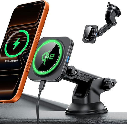 ESR for Qi2 15W MagSafe Car Mount Charger, for MagSafe Car Charger, Suction Cup Magnetic Wireless Car Charging, Dashboard Car Phone Mount for iPhone 17/16/15/14/13/12, S25, Pixel 10, Fast Charging