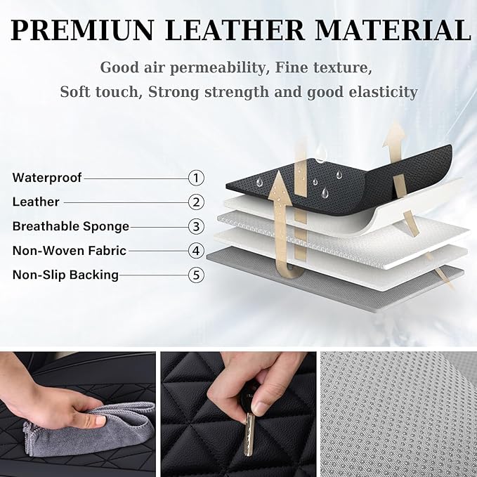 Coverado Car Seat Covers Full Set, Leather RAM 1500 Seat Covers Protectors Compatible with 2002-2025 Dodge RAM 1500 2500 3500 Crew Double Mega Quad Cab with Flat Bench, Black