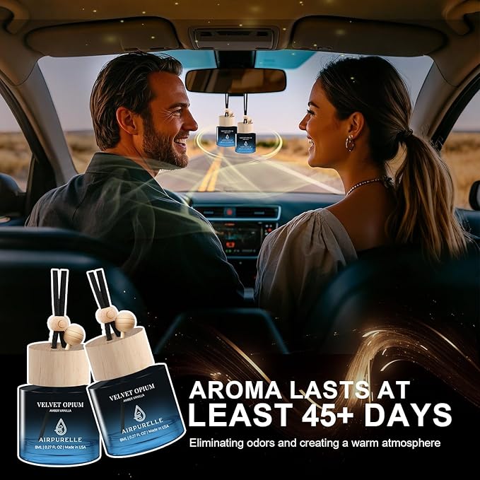 Car Air Freshener Hanging 2 Pack Car Air Fresheners Diffuser - Amber Vanilla Fragrance Oil Air Diffuser for Car, 45+ days Long Lasting Fragrance, Two 0.27 FL OZ/8ML Made in USA Car Air Fresheners