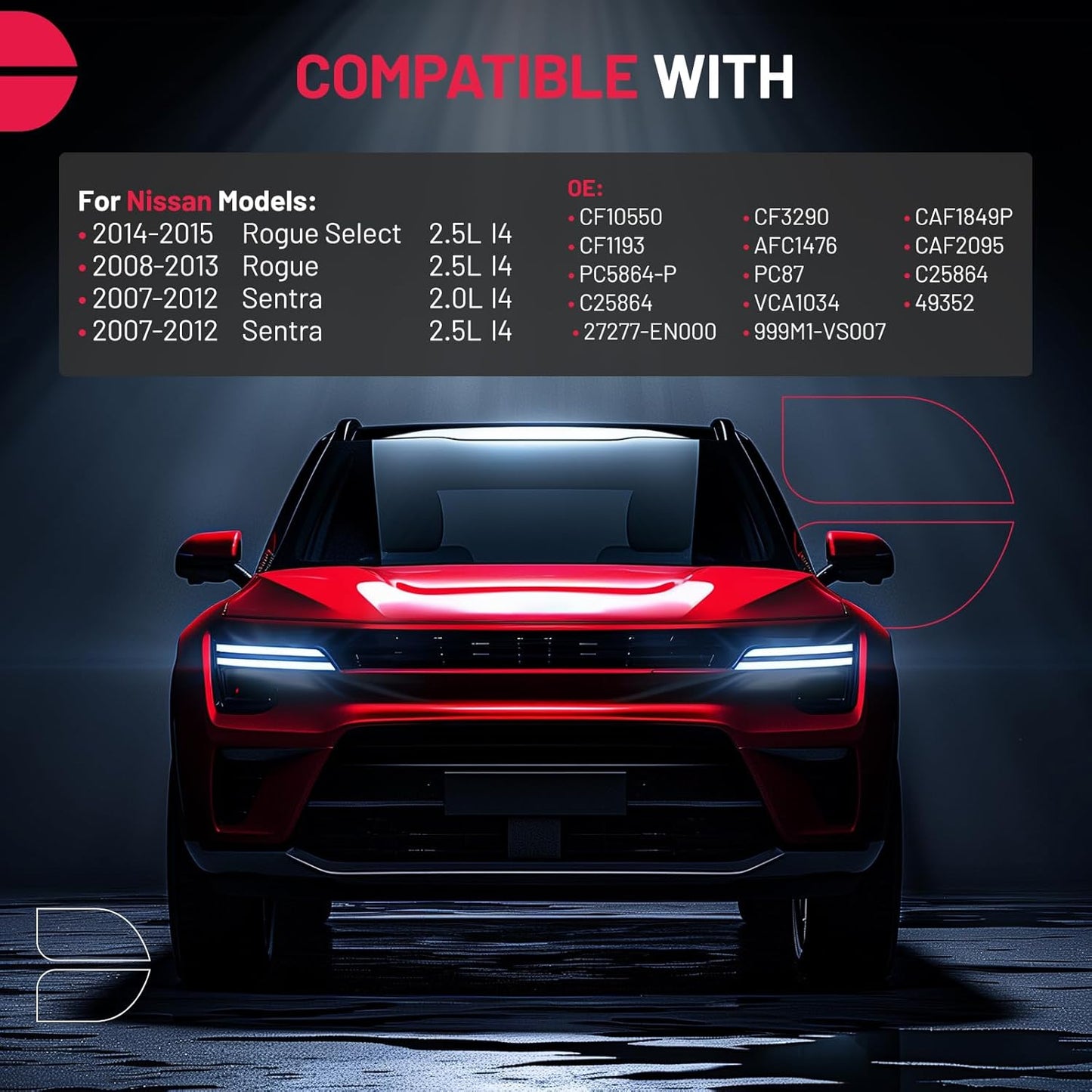 BDFHYK Cabin Air Filter with Activated Carbon Compatible with Nissan Rogue 2008-2013, Rogue Select 2014-2015, Sentra 2007-2012, Replace# CF10550, 999M1VS007