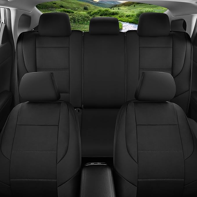 GIANT PANDA Neoprene Full Set Car Seat Covers for Toyota Rav4 Camry Corolla Prius, Leak-Proof & Waterproof Front&Rear/Back Car Seat Protector（Black）