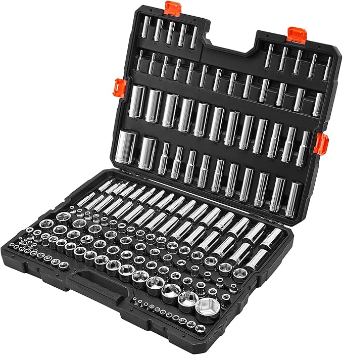 VEVOR Socket Set, 163 Pieces, 3/8 & 1/4 & 1/2 inch Drive Socket Tool Set, SAE and Metric, Deep and Standard, Mechanic Tool Kit with Storage Case, Chrome Plated CR-V Alloy Steel, for Automotive Repair