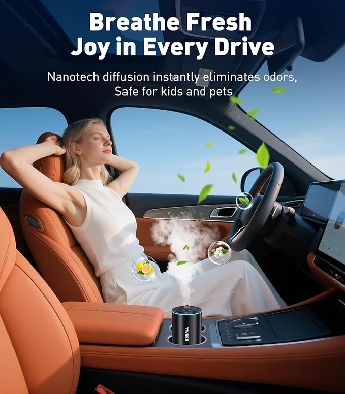 Smart Car Air Freshener, Car Air Freshener Diffuser with Starry Sky Projection and 50ml Perfume, Auto On/Off Intelligent, 3 Mode Adjustable Rechargeable Aroma Diffuser, Ocean