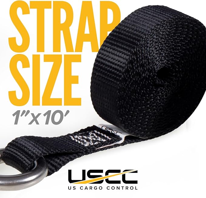 US Cargo Control Stainless Steel Ratchet Straps with S-Hooks 1" X 10' (2-Pack), 765 LBS Break Strength, Marine Tie Down Straps for Boats, ATVs, Trees, Camping, Snow, Saltwater Applications