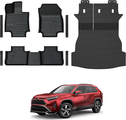 Floor Mats Set Cargo Liner with Backrest Cover for 2019-2025 Toyota RAV4(Include Hybrid), All Weather TPE Full Mat Set for RAV4 Accessories
