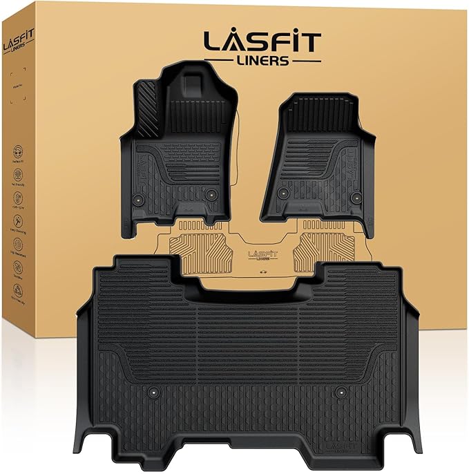LASFIT Floor Mats 2025 2026 for Ram 1500 Crew Cab Without Rear Under-Seat Factory Storage Bucket Seat (Not for Quad Cab), All Weather TPE Custom Fit Car Mats Floor Liners 1st & 2nd Row, Black