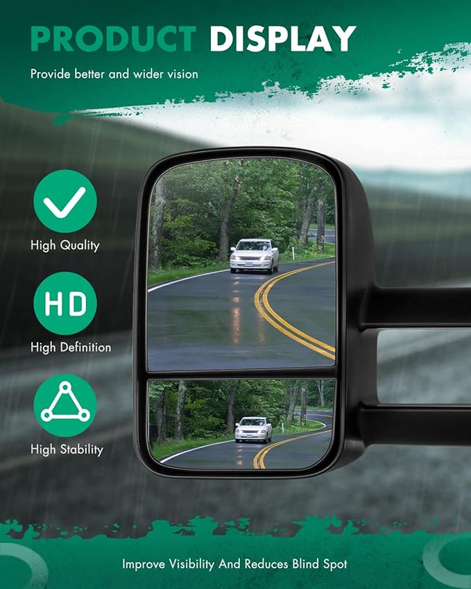 SCITOO Towing Mirrors for Chevy for GMC Exterior Accessories Mirrors 2008-2013 for Silverado for Sierra 1500 2500HD 3500 (Fit 07 New Body Style) Convex Glass Manual Controlling Telescoping Folding