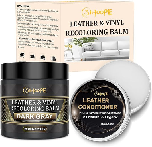 8.8oz Leather Recoloring Balm with 100ml Mink Oil,Dark Gray Leather Repair Kit for Furniture,Leather Repair Cream,Leather Scratch Repair for Car Interior,Leather Conditioner for Couch