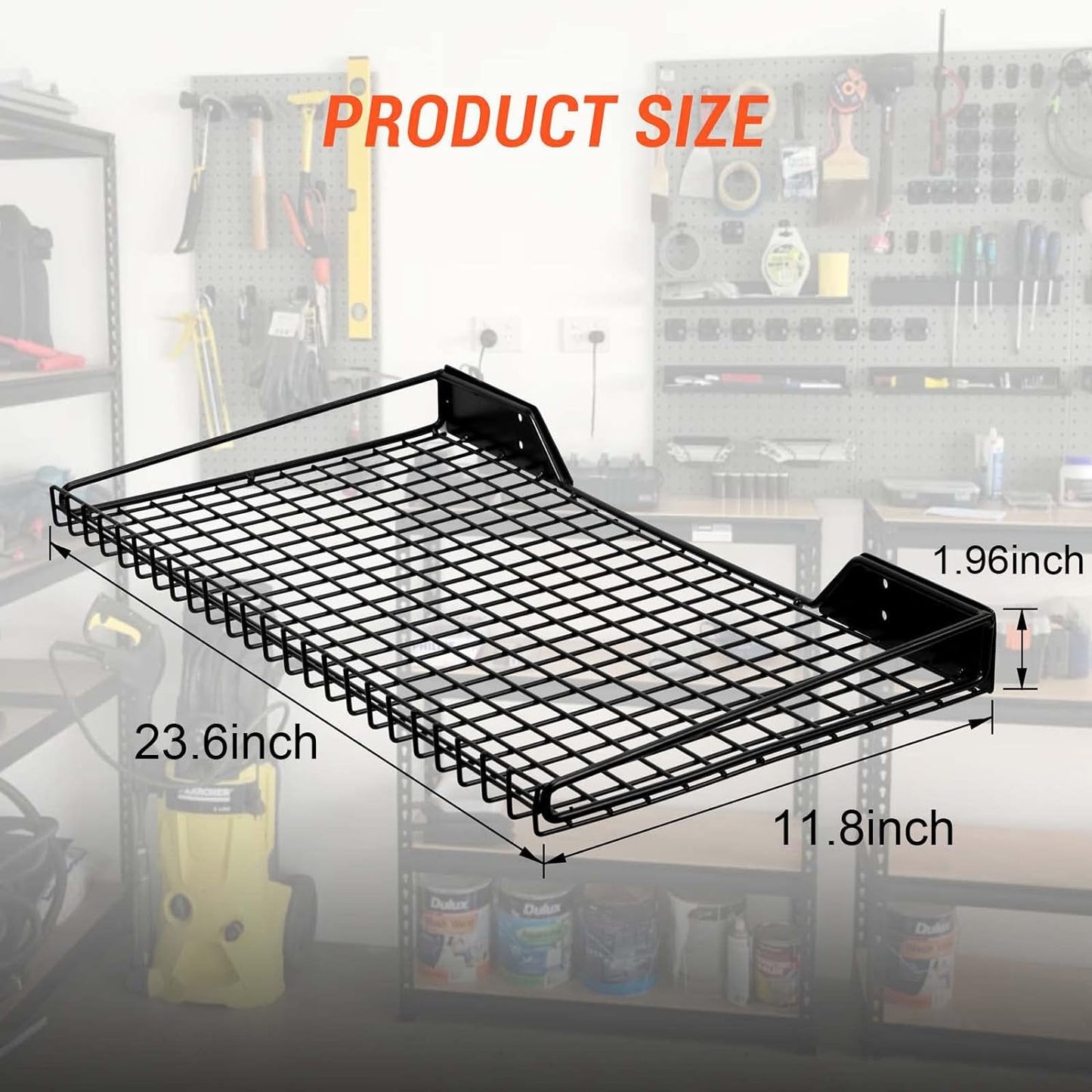 Wallmaster Garage Wall Shelf 2 Pack 23.6"x11.8" Wall Mount Heavy Duty Metal Shelves Mesh Storage Rack for Garage, Office, Basement and Kithcen, max Load 65 lbs (Black)