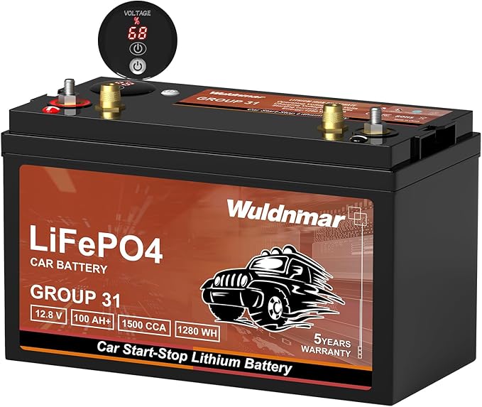 12.8V 100Ah 1500A LiFePO4 Group31 Lithium-ion Automotive Start Stop Battery Lightweight High Performance with Battery Level Display