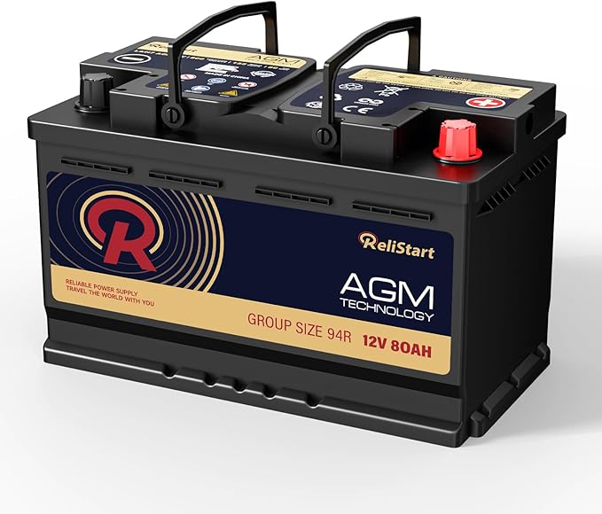 AGM Battery BCI Group 94R Car Battery-12V 80AH H7 Size 94R Automotive Battery, 12V Start-Stop AGM Car Batteries, Deep Cycle, 800CCA, 155RC, Dimensions 12.4" L x 6.88" W x 7.48" H