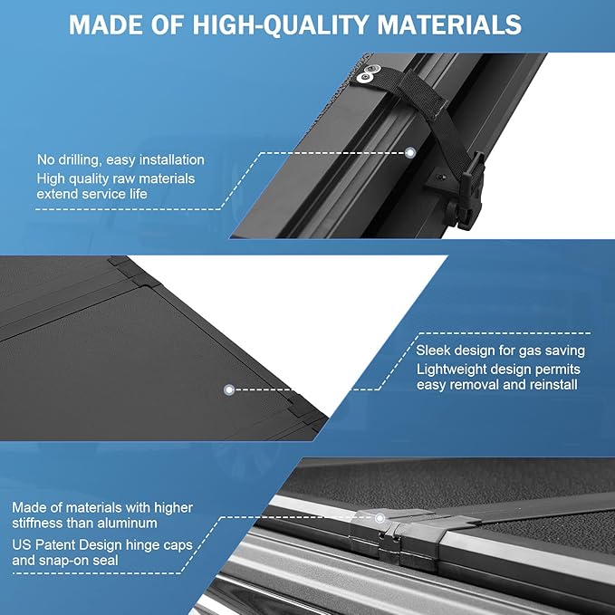 Hard Tri-Fold Truck Bed Tonneau Cover Compatible with 2007-2013 Chevy Silverado GMC Sierra 6.5FT Bed