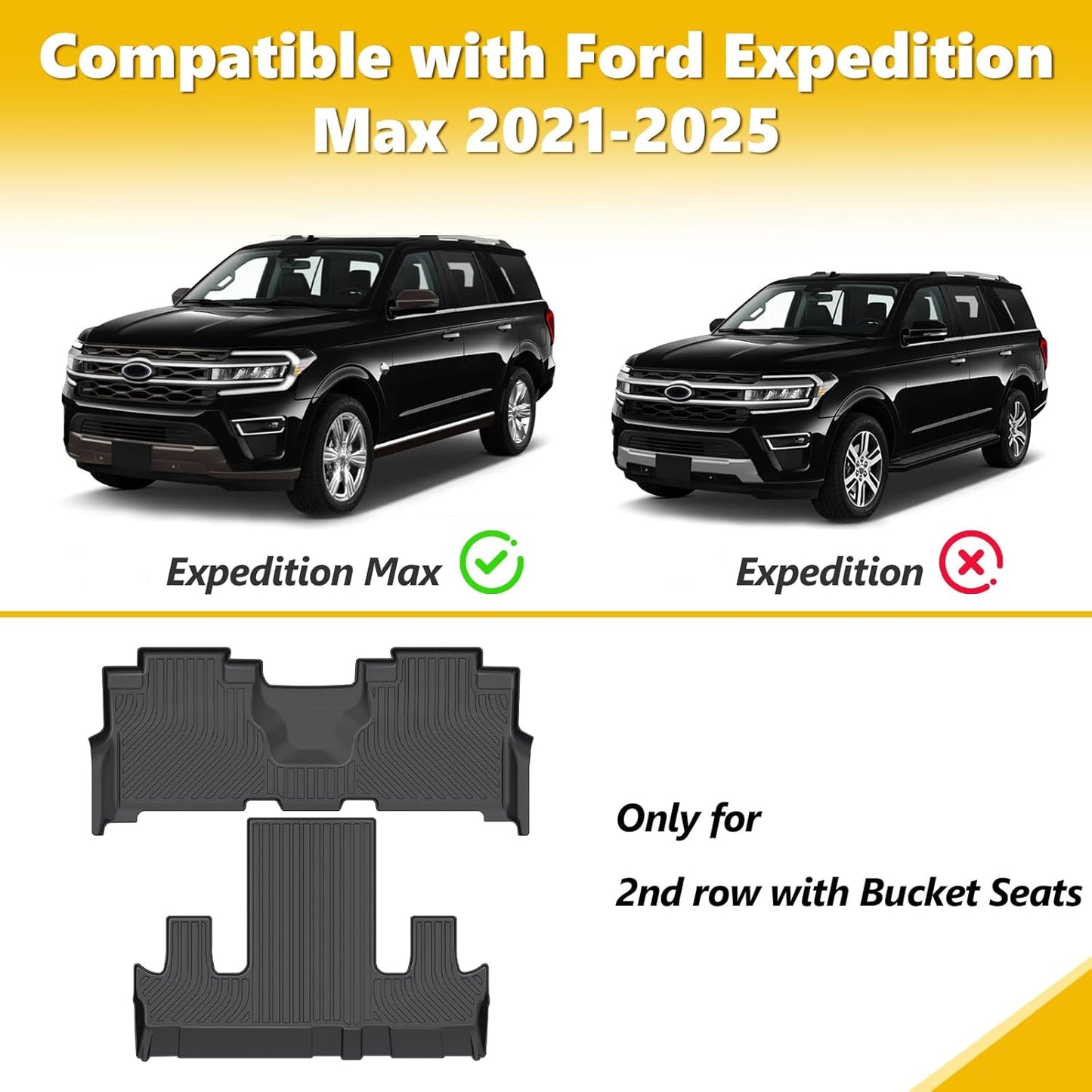 GINOWY-Floor Mats for Ford Expedition MAX 2025 2024 2023 2022 2021 Bucket Seat 7 Passenger All Weather Car Floor Mats Expedition Accessories Rubber Liners
