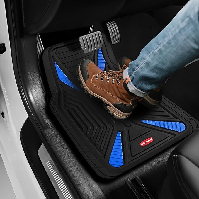Rubbermaid Car Mat Full Set, Universal Trim-to-Fit Heavy-Duty Car Floor Mats – 4-Piece Set for All Weather Protection – Durable Rubber Mat for Cars, Trucks, SUVs & Vans-Blue