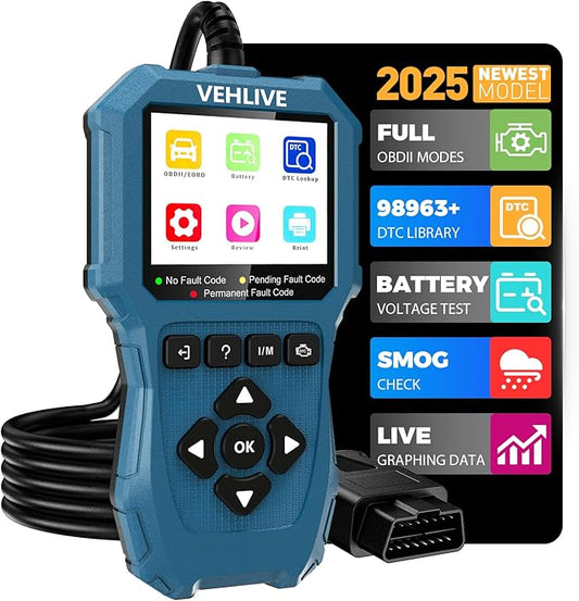 OBD2 Scanner Diagnostic Tool, Check Engine Light Car Code Reader with Reset, Battery Tester, Live Data, Freeze Frame, I/M Readiness, Car Scanner Diagnostic Tool for All OBDII Car After 1996