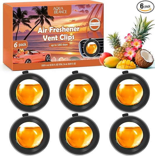 Car Air Freshener Vent Clips, Hawaiian Scent, 6 Pack, Long Lasting Scent Up to 180 Days, Car Fresheners for Women, Car Vent Clip for Men