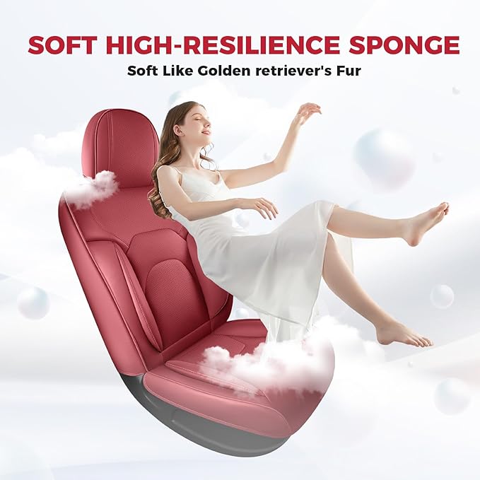 FREESOO Car Seat Covers Full Set,Waterproof Automotive Seat Covers, Leather Cars Interior Covers, Seats Protection Universal fit Babies & Adult (Wine Red)