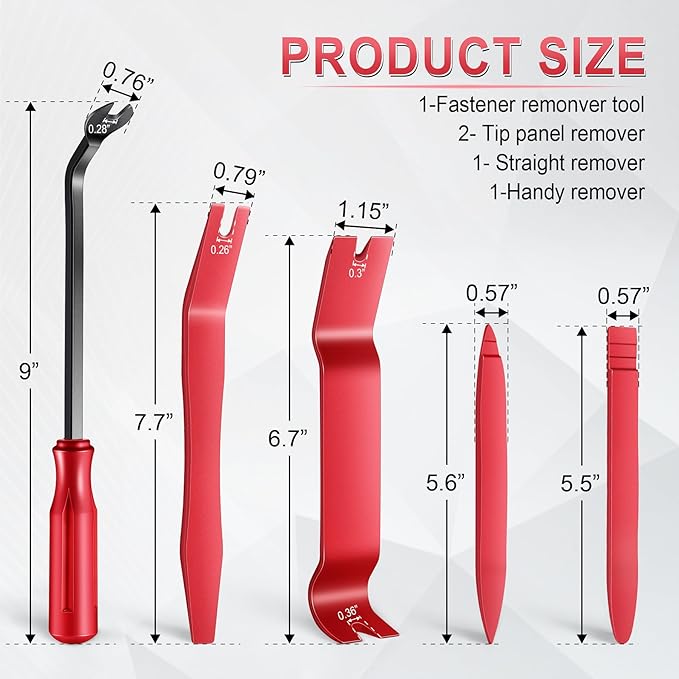 LivTee 5 pcs Auto Trim Removal Tool Kit, No Scratch Plastic Pry Tool Kit - Interior Door Panel Clip Fastener Removal Set for Vehicle Dash Radio Audio Installer (Red)