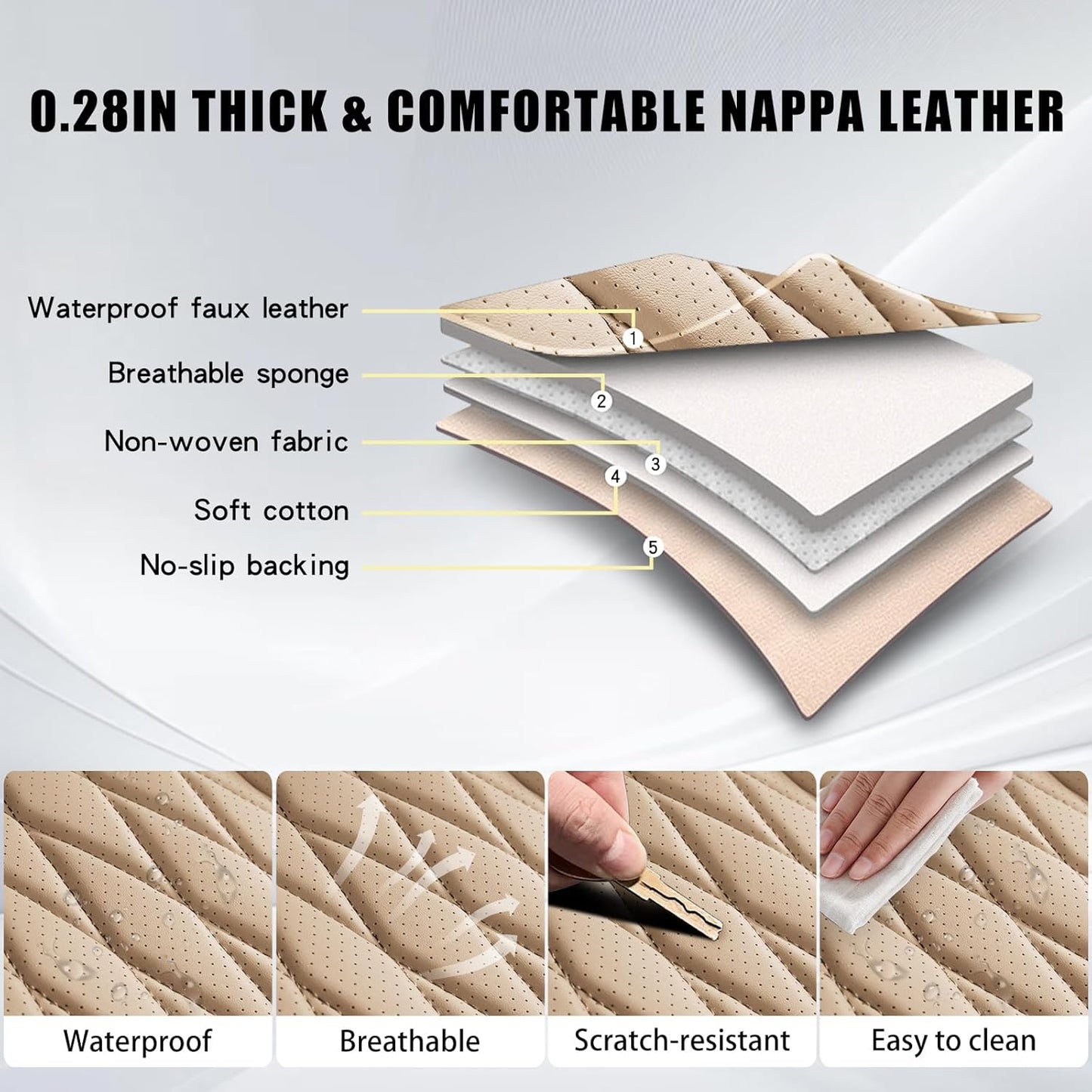 WELLDO Car Seat Covers Front Seats, Leather Seat Covers for Cars, Front Car Seat Protector Waterproof, Non-Slip Car Interior Covers Universal Automotive Seat Covers for Most Vehicle, Beige
