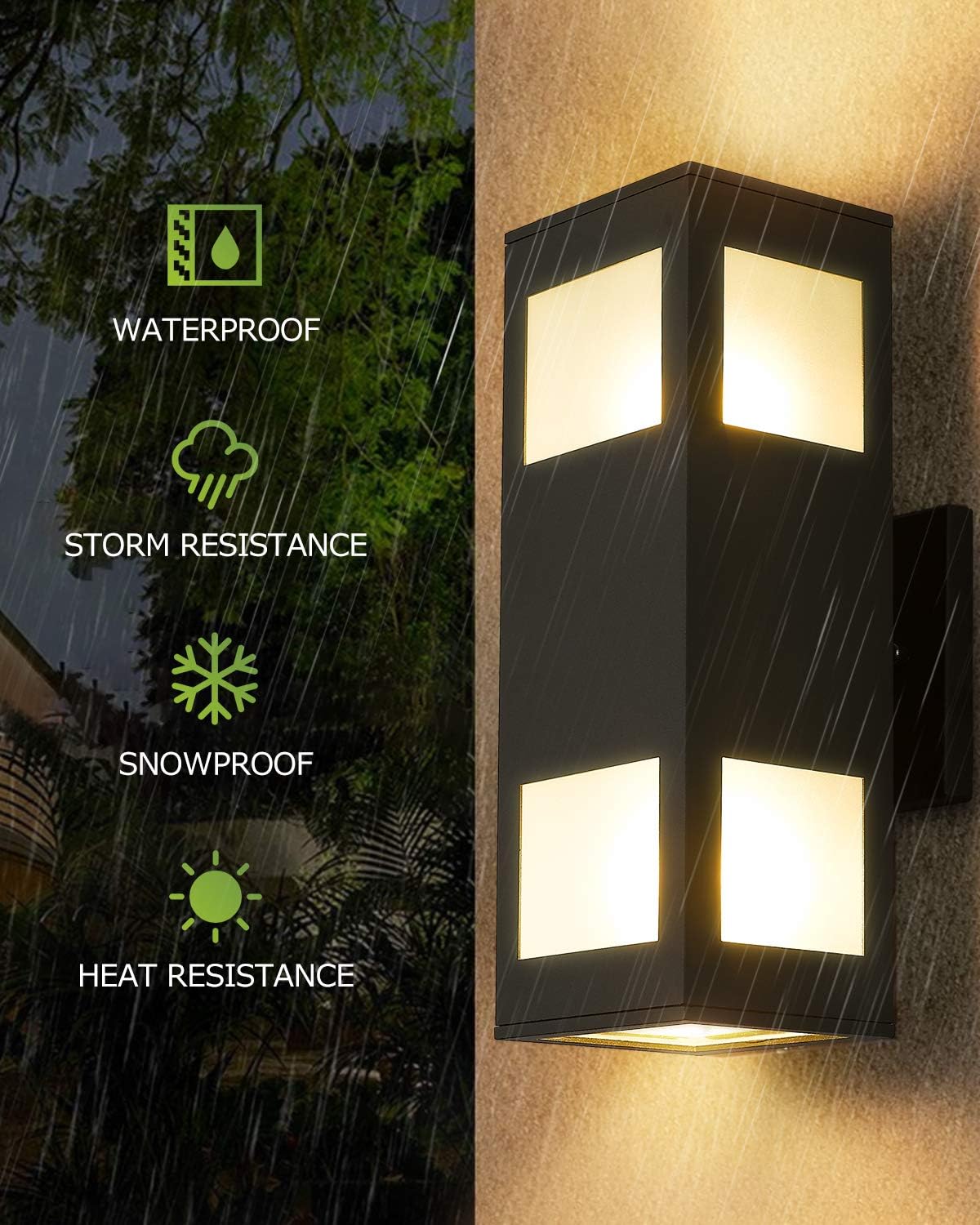 harriet Porch Lights Outdoor Modern - IP64 Waterproof Aluminum and Tempered Glass Cover, 13" Rectangular Up/Down Wall Sconce for Porch, Garage & Patio, Exterior Lighting, Black