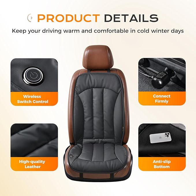 Coverado Front Seat Covers, Comfortable Seat Cover with Full Back Support in Winter, Luxury Faux Leather Waterproof Seat Cushion, Driver Car Seat Protector Universal Fit Most Cars,1PCS (Black)
