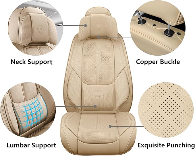 NS YOLO Full Coverage Leather Car Seat Covers for Cars,SUVs and Pick-up Trucks,Car Seat Protector,Automotive Seat Covers,Car Seat Cushion,Beige Seat Cover,Front Seat Cover for 2 Seats