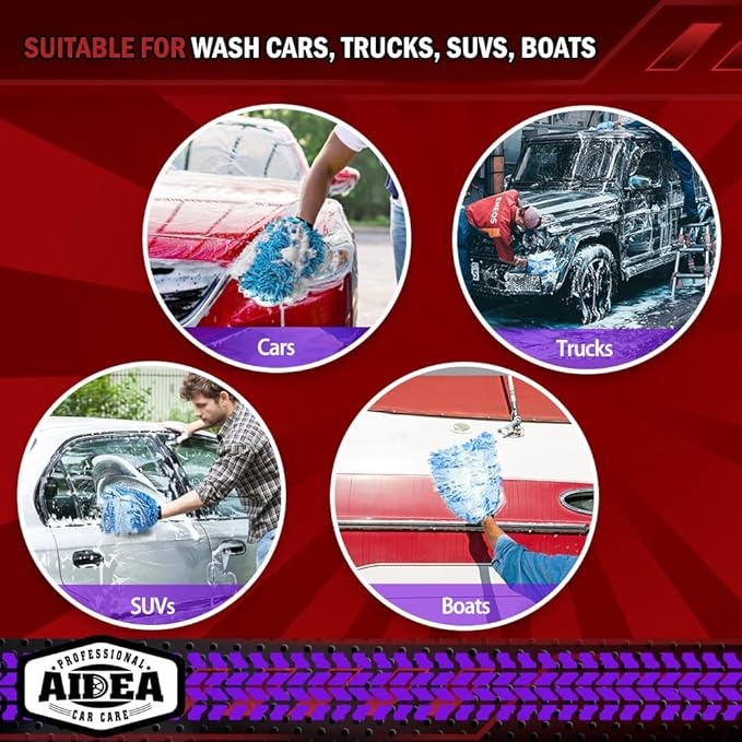 AIDEA Car Wash Mitt Microfiber, 1PK Scratch Free Lint-Free, Premium Chenille Microfiber Sponge Mitt Car Wash Brush, Blue, Regular Size 7.12''X10.14''