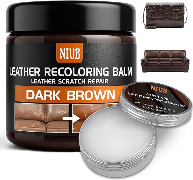Leather Recoloring Balm Leather Color Restorer Scratch Repair Leather Paint for Furniture Couches Car Seats Shoes Bags Leather Dye and Scratched Leather with Leather Conditioner - Dark Brown