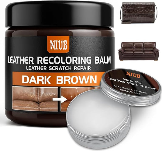 Leather Recoloring Balm Leather Color Restorer Scratch Repair Leather Paint for Furniture Couches Car Seats Shoes Bags Leather Dye and Scratched Leather with Leather Conditioner - Dark Brown