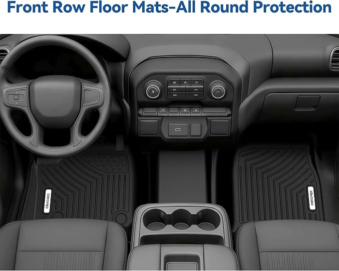 OEDRO Floor Mats Fit for 2019-2025 Chevrolet Silverado GMC Sierra 1500 & 2020-2025 2500HD 3500HD Crew Cab Bench Seat, All-Weather Protection Floor Liners, TPE Material Car Mats, Black