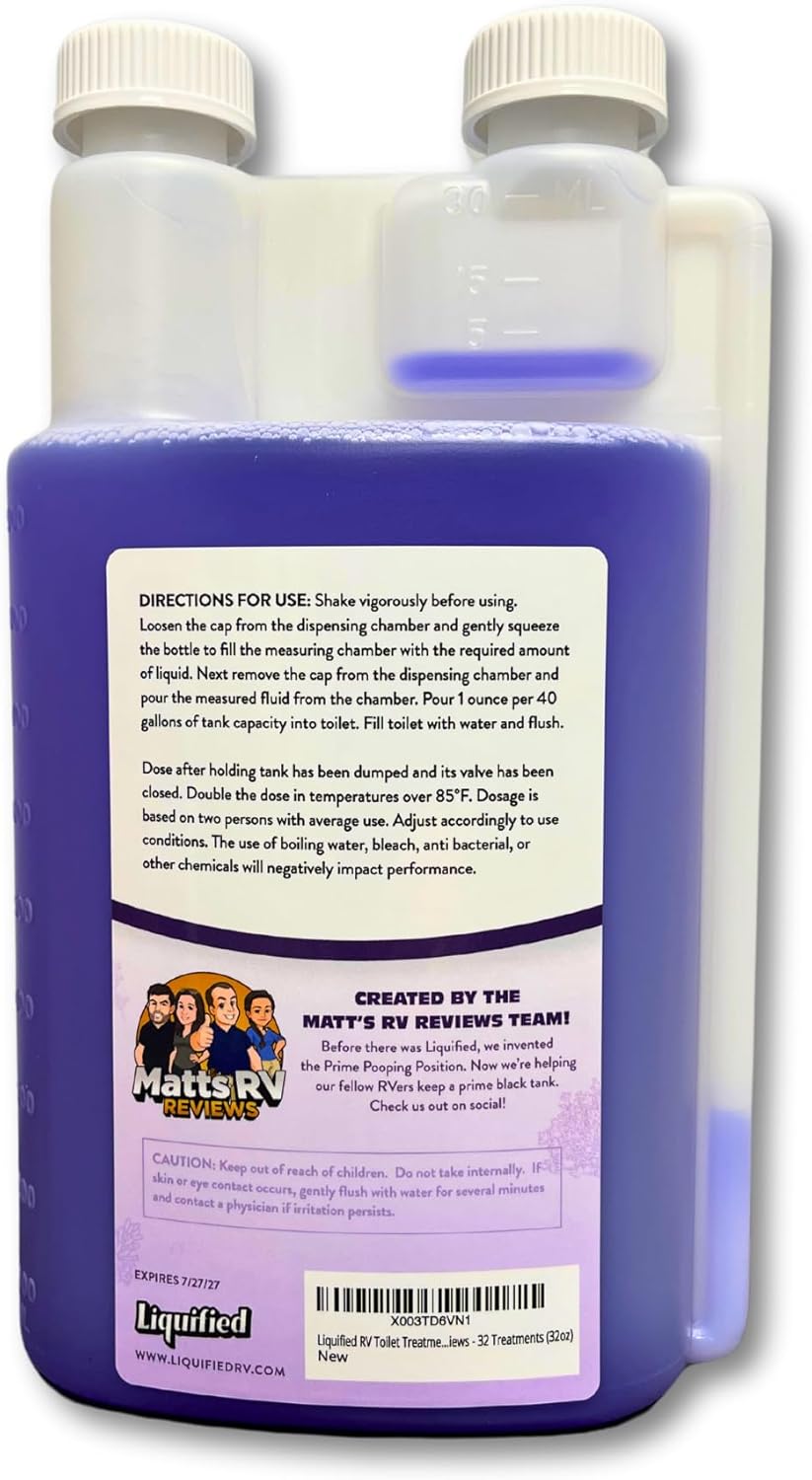 Liquified RV Toilet Treatment Bundle- Black Holding Tank Digester - Odor Eliminator - Lavender Scent - Matts RV Reviews (Lavender, 32oz, 3 Pack)