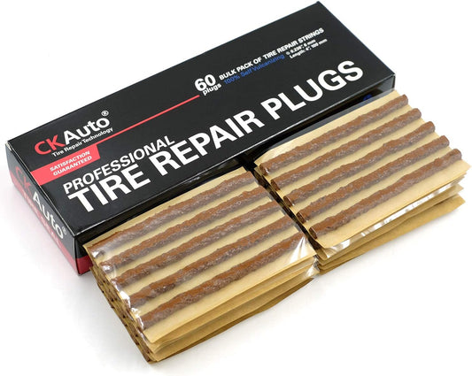 CKAuto 60pcs 4" Brown Tire Repair Strings, Automotive Tool Tire Repair Plugs for Tubeless Off-Road Tires Car, Bike, ATV, UTV, Wheelbarrow, Mower