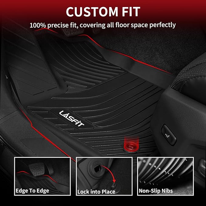 LASFIT Floor Mats for Toyota Tundra 2022-2025 2026 CrewMax Cab, All Weather Custom Fit TPE Floor Liners for Tundra SR/SR5/TRD PRO/Limited/Platinum/Castone Front&Rear 2 Row Car Mats, Black