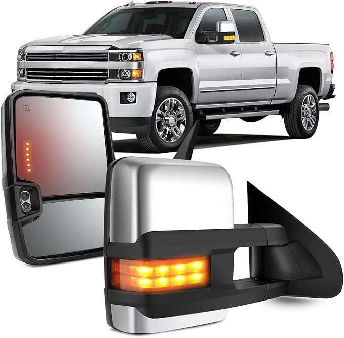 OCPTY Tow Mirrors Power Heated Left Driver Right Passenger Side Towing Mirrors Fit For 2014-2018 For Chevy For Gmc 1500 2015-2019 For Chevy For Gmc 2500 Hd 3500 Hd With Turn Signal Chrome Housing