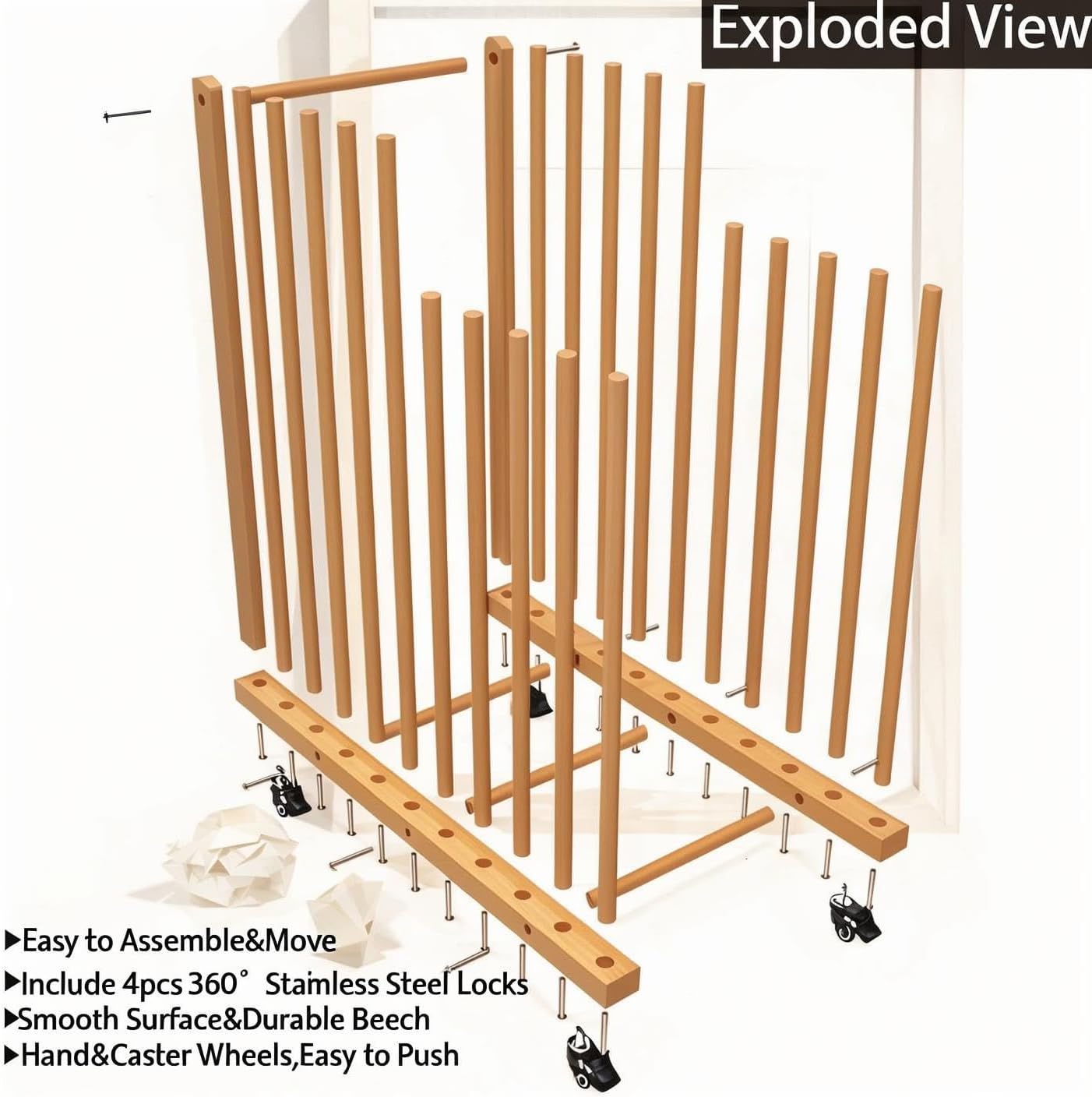 Art Storage Rack,Wood Art Drying Storage Stand with Hand&Caster Wheels , Art Canvas Storage for Art Studios,Drawing Board,Printed Matter,Gallery,Artworks
