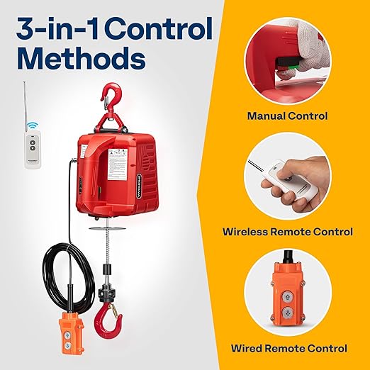 VIVOHOME 3-in-1 Electric Hoist Winch 660lbs, 110V Portable Power Winch Crane with Wire and Wireless Remote Control, 40ft Lifting Height for Towing, Overload Protection for Garage, Factory, Warehouse