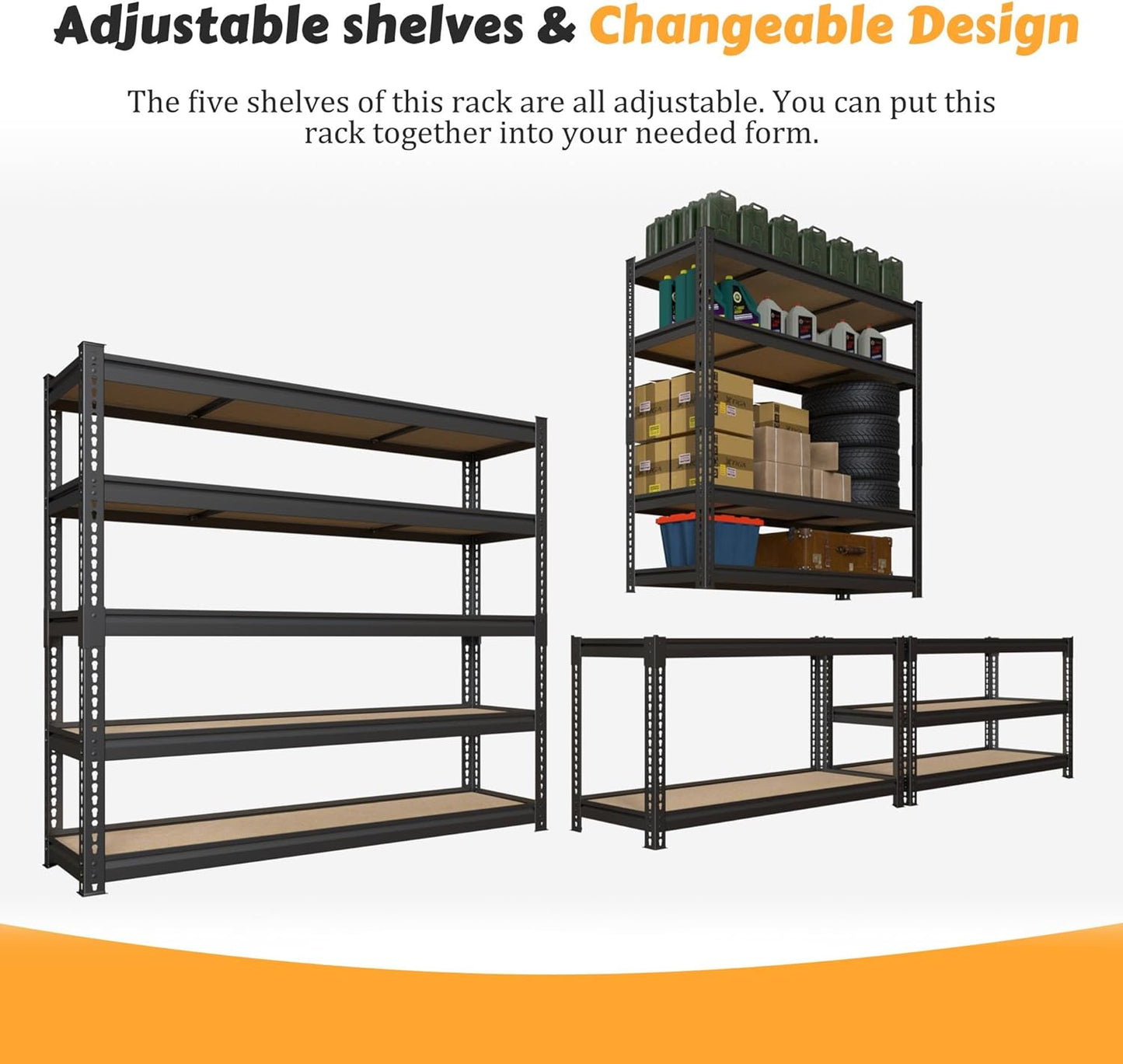 MUPATER 47.83" W x 23.82" D x 72.05" H Metal Storage Shelf, 5 Tier Adjustable Garage Shelving Unit, Standing Utility Rack for Warehouse Kitchen