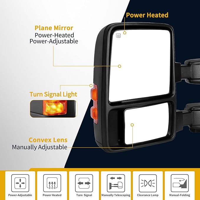 DWVO Side Towing Mirrors Compatible with 2008-2016 Ford F250 F350 F450 F550 Super Duty,Left Driver Mirror with Power Heated Manual Folding Turn Signal Black