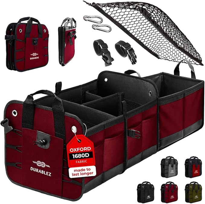 Large Car Trunk Organizer for SUV - Trunk Storage - Modular Configurable Detachable Collapsible - Minivan Truck Sedan Van - 3 Compartment XL, Cherry